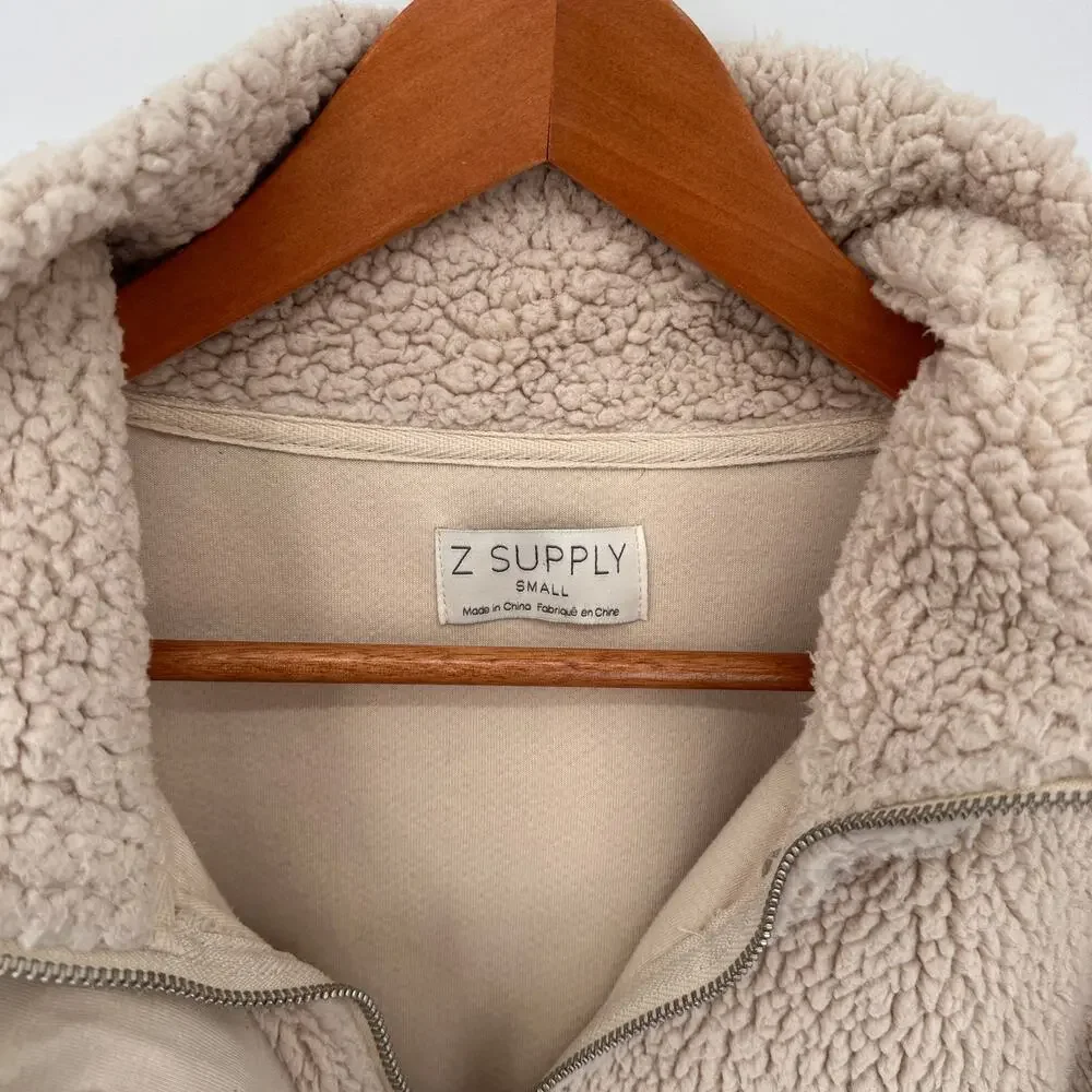 Z SUPPLY Dakota Sherpa Full Zipper Jacket in Ivory Cream // S